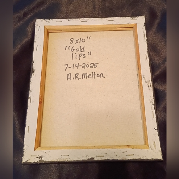 Gold Lips Original Acrylic Painting On Canvas Wall Decor Signed By Artist 8x10" - Picture 2 of 2